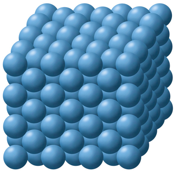 Modelo de compactação de átomos metálicos, que forma a liga metálica.