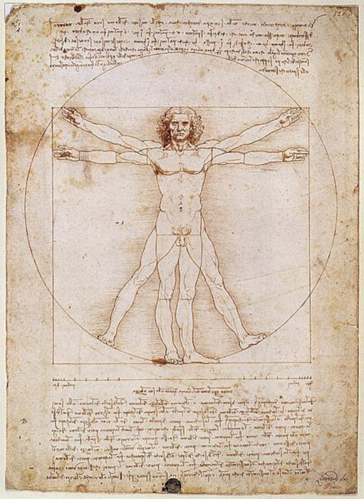 “O Homem Vitruviano”, um dos desenhos mais conhecidos de Leonardo da Vinci.