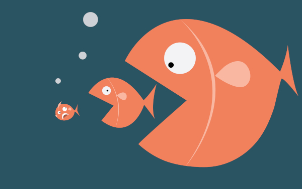 Três peixes de tamanhos diferentes ilustrando texto sobre grau superlativo dos adjetivos.