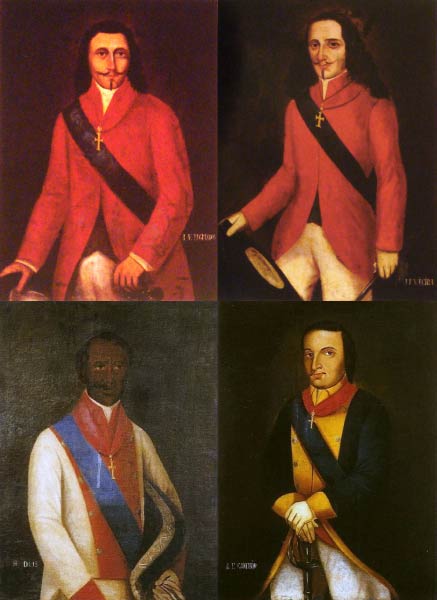 Retratos pintados de: André Negreiros, João Vieira, Henrique Dias e Filipe Camarão, líderes da Insurreição Pernambucana.