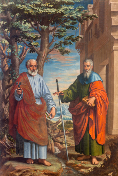 Pintura mostrando São Pedro e São Paulo, celebrados no dia 29 de junho.