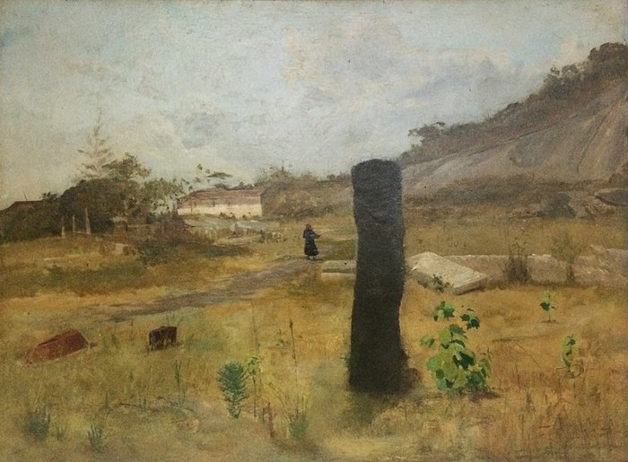 Marco de sesmaria em paisagem no Rio de Janeiro, pintura de Eliseu Visconti (1866-1944).