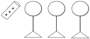 Ilustração de três esferas metálicas próximas a um bastão carregado em uma questão da Uespi sobre eletrização por indução.