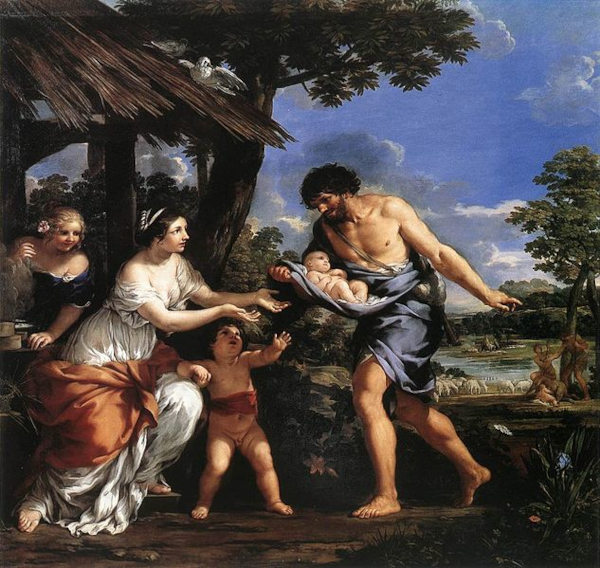Pintura de Pietro de Cortona (1596-1669) representando a salvação de Rômulo e Remo por Fáustulo.