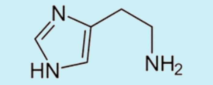 Fórmula molecular da histamina, uma amina tóxica.