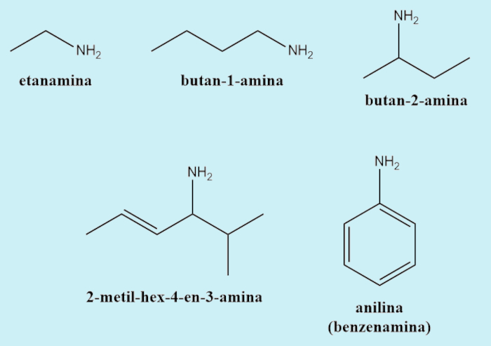 Diferentes nomenclaturas de aminas.