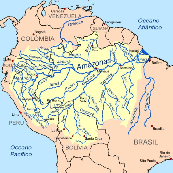 Mapa da Bacia Amazônica.