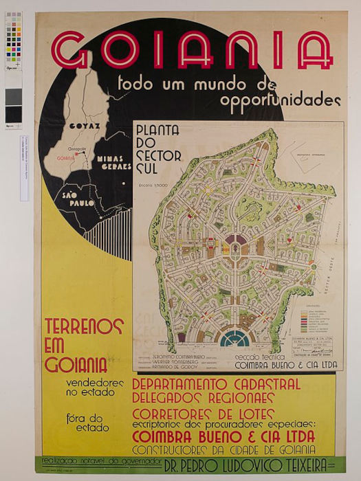 Antiga planta de urbanização de Goiânia em texto sobre história de Goiás.