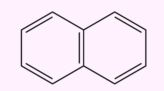 Naftaleno, exemplo de cadeia aromática, uma classificação das cadeias de carbono.