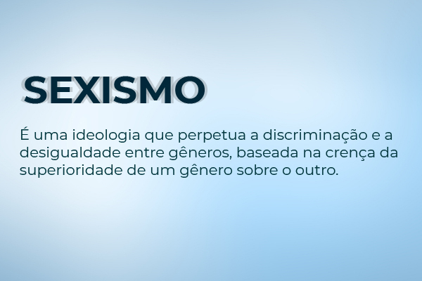 Texto sobre o que é sexismo em fundo azul.