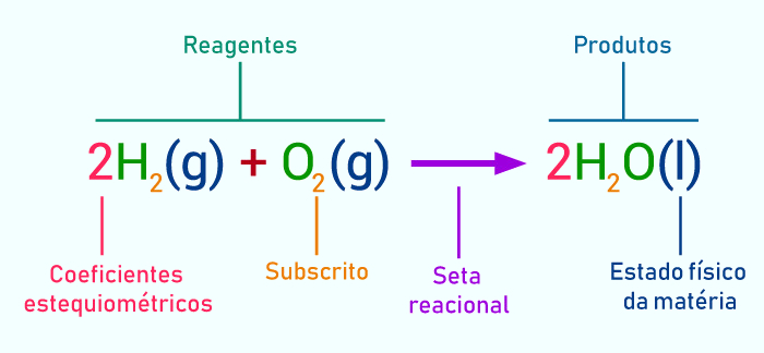 Simbologia básica de uma equação química. 