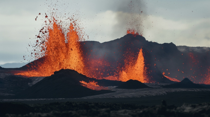 Erupção vulcânica (vulcão em erupção).