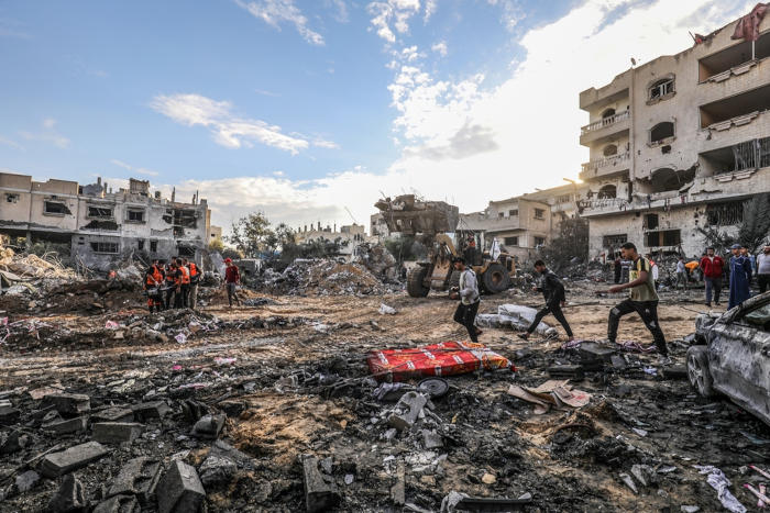 Destruição na Faixa de Gaza por causa da guerra entre Israel e Hamas.