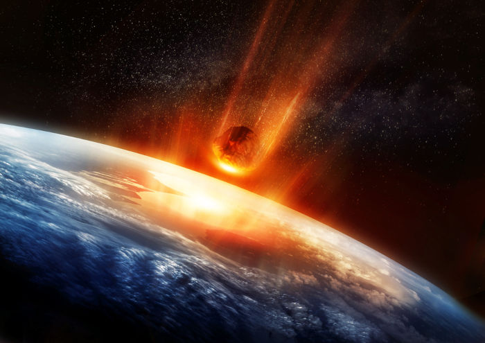 Representação gráfica do asteroide que atingiu a Terra e pôs fim à Era Mesozoica.