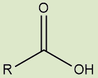 Fórmula estrutural dos ácidos carboxílicos, uma das funções orgânicas.