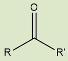 Fórmula estrutural dos cetonas, uma das funções orgânicas.