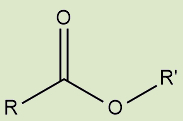 Fórmula estrutural dos ésteres, uma das funções orgânicas.