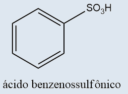 Fórmula estrutural de um ácido sulfônico em texto sobre funções orgânicas.