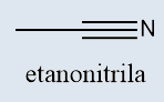 Fórmula estrutural da etanonitrila em texto sobre funções orgânicas.