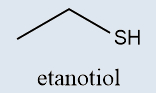 Fórmula estrutural do etanotiol em texto sobre funções orgânicas.