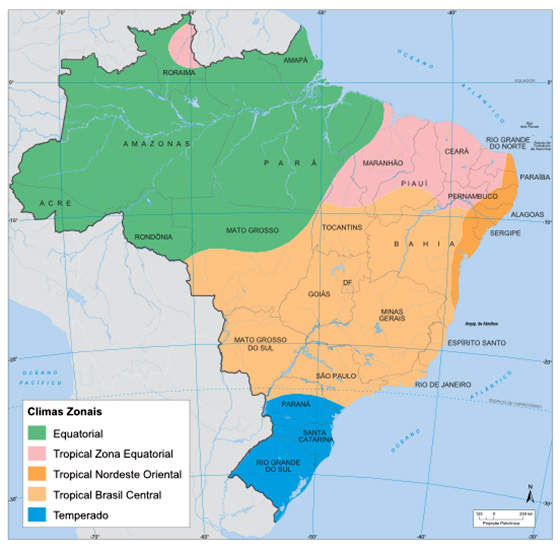 Mapa do IBGE com os climas do Brasil. (Créditos: IBGE)