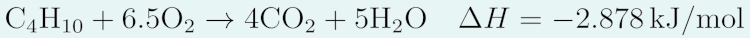 Equação termoquímica da combustão completa do butano, um dos principais componentes do GLP.