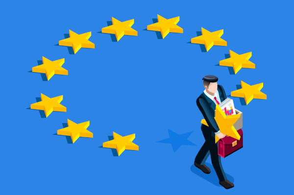 Ilustração traz homem saindo de grupo de estrelas, em referência ao Brexit, a saída do Reino Unido da União Europeia.