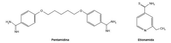 Estruturas das cadeias carbônicas da pentamidina e etionamida