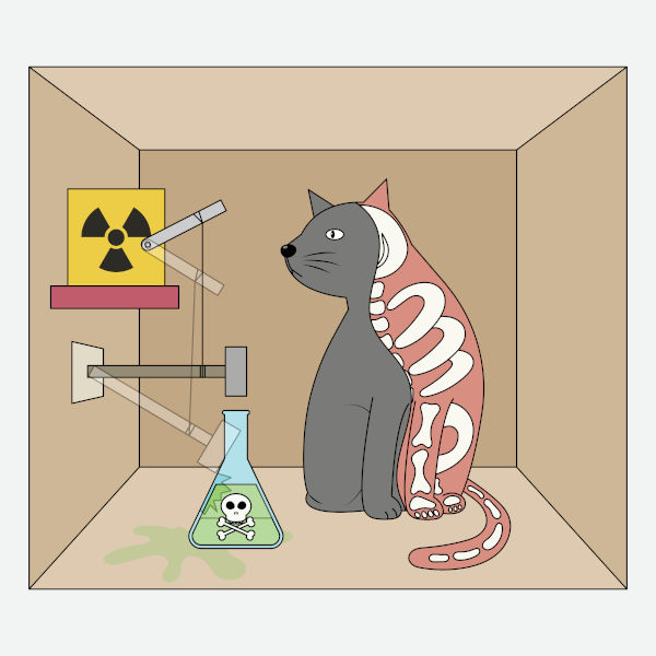 Ilustração do gato de Schrödinger.