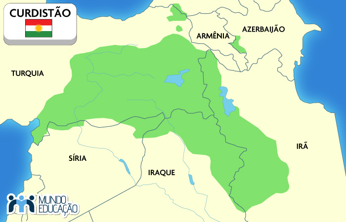 Mapa com a localização dos curdos