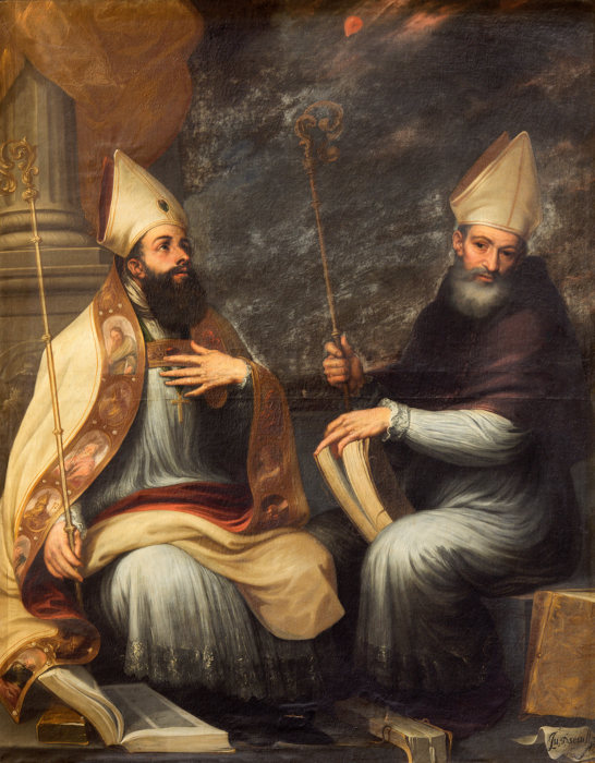 Santo Agostinho e Santo Ambrósio, dois dos principais representantes da patrística.