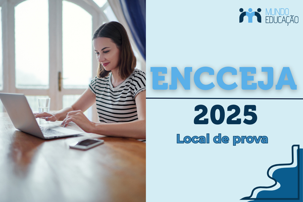 local de prova do encceja 2025 estudante de cabelo no ombro com notebook e celular em frente