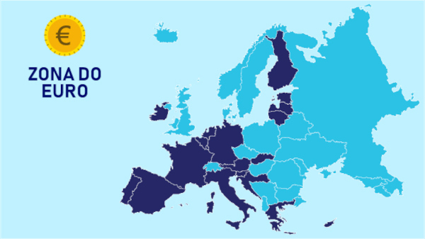 Localização dos países que participam da Zona do Euro. Localização dos países que participam da Zona do Euro.