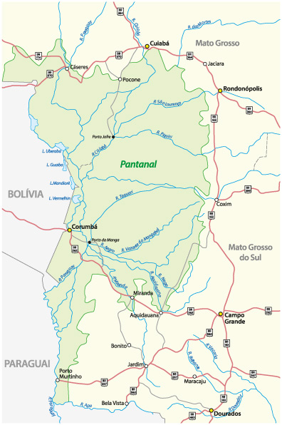 Mapa mostrando a localização do Pantanal.