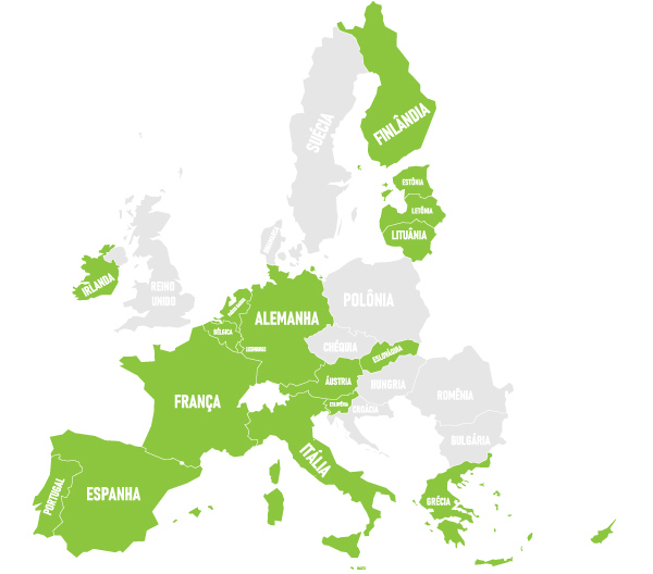 Mapa da Zona do Euro.