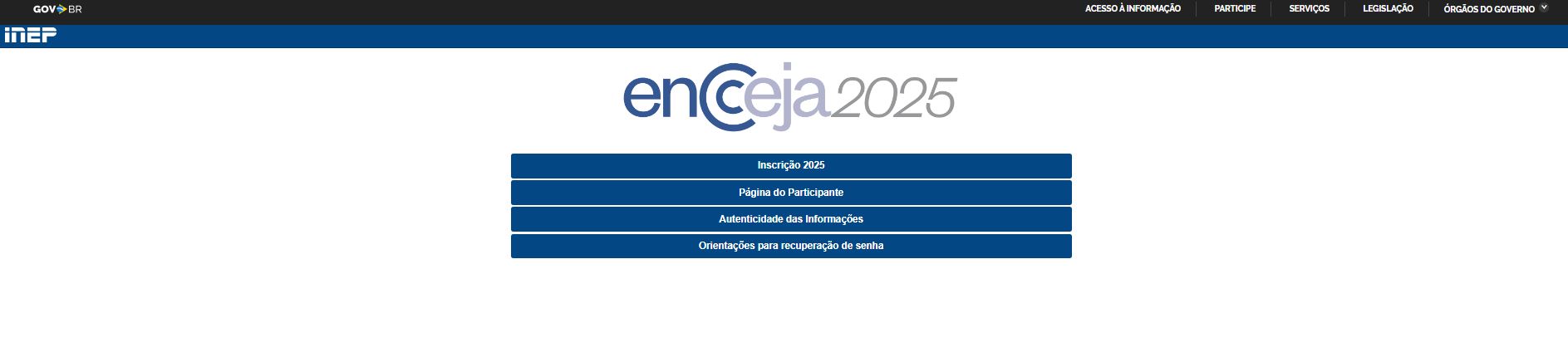Página do Participante do Encceja 2025