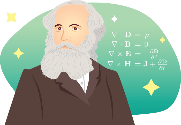 O físico James Clerk Maxwell e suas equações em uma ilustração.