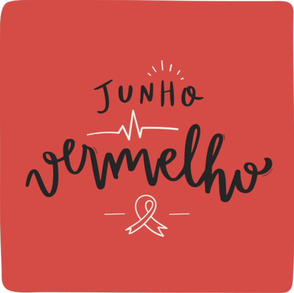 Imagem vermelha com o escrito “Junho Vermelho” e a fita de conscientização. Imagem vermelha com o escrito “Junho Vermelho” e a fita de conscientização.