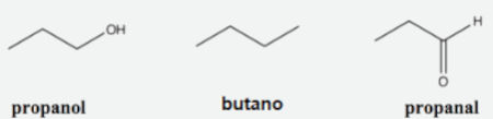 Propanol, butano e propanal em exercício da PUC sobre ebulição.