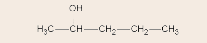Fórmula estrutural condensada do pentan-2-ol.