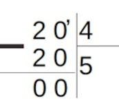 Divisão de 20 por 4.