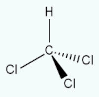 Fórmula estrutural do triclorometano CHCl3 em execícios sobre polaridade das moléculas.