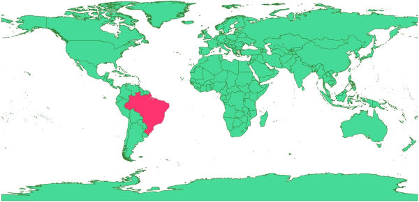 Mapa-múndi no qual é possível ver o território brasileiro em destaque. [imagem_principal]