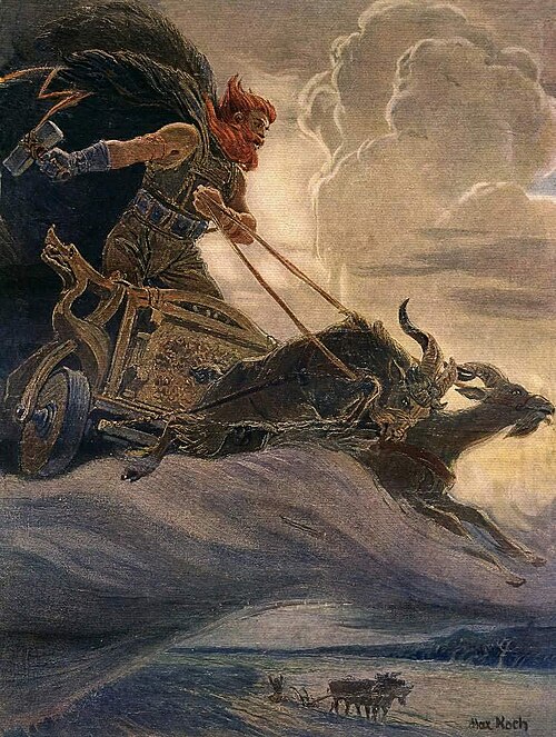 Pintura retratando Thor, um dos deuses mais conhecidos da mitologia n&oacute;rdica.