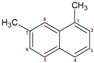 Numeração da cadeia do 1,7-dimetil-naftaleno