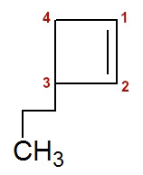Numeração da cadeia do 3-propil-ciclobuteno