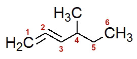 Numeração da cadeia do 4-metil- hexa-1,2-dieno