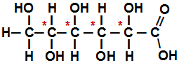 Fórmula estrutural do ácido 2,3,4,5,6-penta-hidróxi- hexanoico