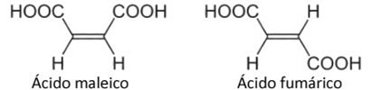 Estruturas de isômeros cis-trans (ácido maleico e fumárico)