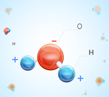 Observe a polarização da molécula de água